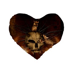 Awesome Skull With Rat On Vintage Background Standard 16  Premium Heart Shape Cushions by FantasyWorld7