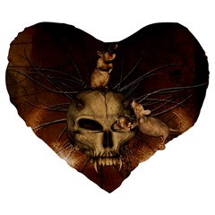 Awesome Skull With Rat On Vintage Background Large 19  Premium Heart Shape Cushions