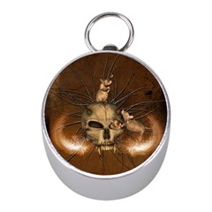 Awesome Skull With Rat On Vintage Background Mini Silver Compasses