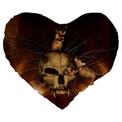 Awesome Skull With Rat On Vintage Background Large 19  Premium Flano Heart Shape Cushions