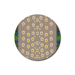 Star Fall Of Fantasy Flowers On Pearl Lace Rubber Coaster (round)  by pepitasart