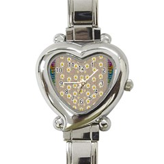 Star Fall Of Fantasy Flowers On Pearl Lace Heart Italian Charm Watch by pepitasart