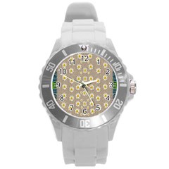 Star Fall Of Fantasy Flowers On Pearl Lace Round Plastic Sport Watch (l) by pepitasart