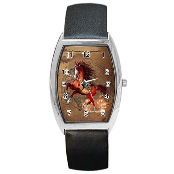 Awesome Horse  With Skull In Red Colors Barrel Style Metal Watch