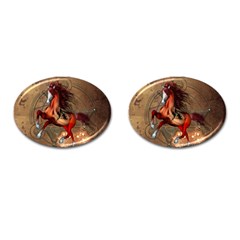 Awesome Horse  With Skull In Red Colors Cufflinks (oval) by FantasyWorld7