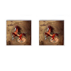 Awesome Horse  With Skull In Red Colors Cufflinks (square) by FantasyWorld7