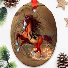 Awesome Horse  With Skull In Red Colors Ornament (oval) by FantasyWorld7