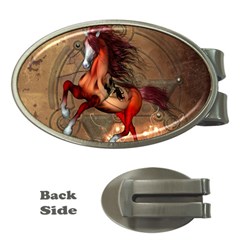 Awesome Horse  With Skull In Red Colors Money Clips (oval)  by FantasyWorld7