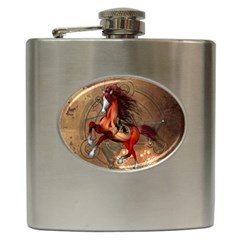 Awesome Horse  With Skull In Red Colors Hip Flask (6 Oz) by FantasyWorld7