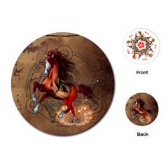 Awesome Horse  With Skull In Red Colors Playing Cards (round)  by FantasyWorld7