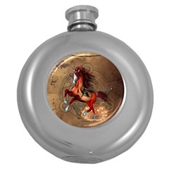 Awesome Horse  With Skull In Red Colors Round Hip Flask (5 Oz) by FantasyWorld7