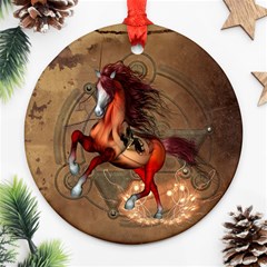 Awesome Horse  With Skull In Red Colors Round Ornament (two Sides) by FantasyWorld7