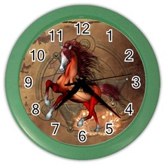 Awesome Horse  With Skull In Red Colors Color Wall Clocks by FantasyWorld7