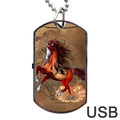 Awesome Horse  With Skull In Red Colors Dog Tag Usb Flash (two Sides) by FantasyWorld7