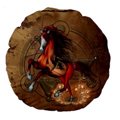 Awesome Horse  With Skull In Red Colors Large 18  Premium Round Cushions by FantasyWorld7