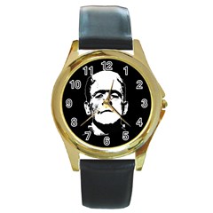 Frankenstein s Monster Halloween Round Gold Metal Watch by Valentinaart