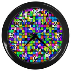 Colorful Squares Pattern                             Wall Clock (black) by LalyLauraFLM