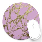 Modern,abstract,hand painted, gold lines, pink,decorative,contemporary,pattern,elegant,beautiful Round Mousepads Front