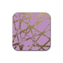 Modern,abstract,hand Painted, Gold Lines, Pink,decorative,contemporary,pattern,elegant,beautiful Rubber Coaster (square)  by NouveauDesign