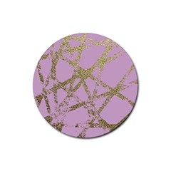 Modern,abstract,hand Painted, Gold Lines, Pink,decorative,contemporary,pattern,elegant,beautiful Rubber Coaster (round)  by NouveauDesign