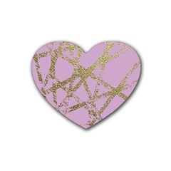 Modern,abstract,hand Painted, Gold Lines, Pink,decorative,contemporary,pattern,elegant,beautiful Rubber Coaster (heart)  by NouveauDesign