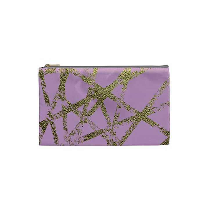 Modern,abstract,hand painted, gold lines, pink,decorative,contemporary,pattern,elegant,beautiful Cosmetic Bag (Small) 