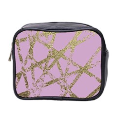 Modern,abstract,hand Painted, Gold Lines, Pink,decorative,contemporary,pattern,elegant,beautiful Mini Toiletries Bag 2-side by NouveauDesign