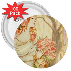 Beautiful Art Nouveau Lady 3  Buttons (100 Pack)  by NouveauDesign