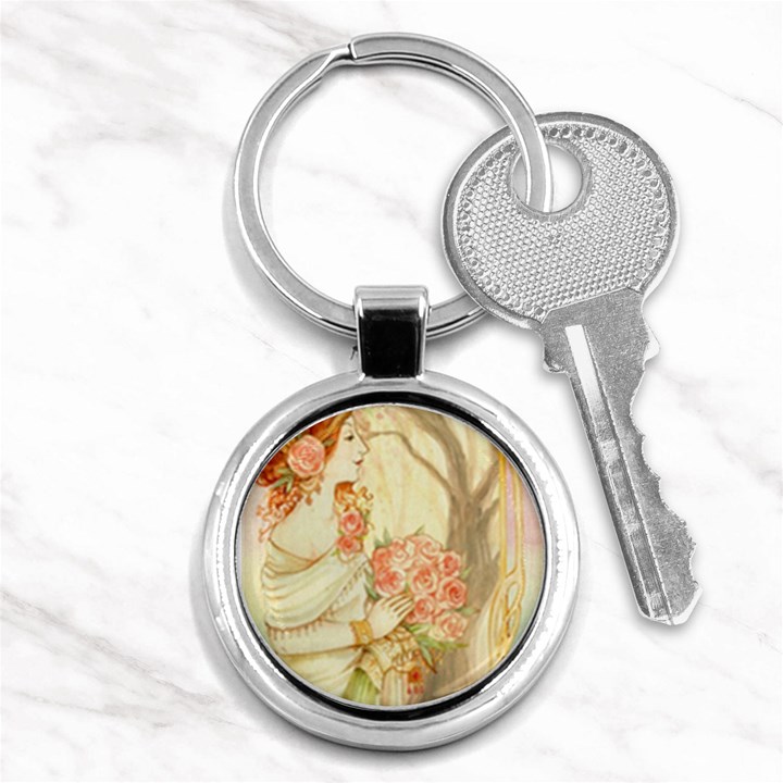 Beautiful Art Nouveau lady Key Chains (Round) 