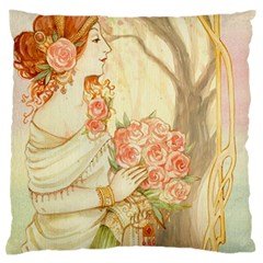 Beautiful Art Nouveau Lady Large Flano Cushion Case (one Side) by NouveauDesign