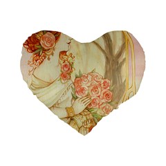 Beautiful Art Nouveau Lady Standard 16  Premium Flano Heart Shape Cushions by NouveauDesign