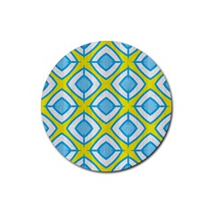 Blue Rhombus Pattern                                Rubber Coaster (round) by LalyLauraFLM