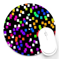 Colorful Rectangles On A Black Background                                 Round Mousepad by LalyLauraFLM