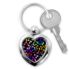 Colorful Rectangles On A Black Background                                 Key Chain (heart) by LalyLauraFLM