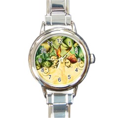 Wonderful Flowers With Butterflies, Colorful Design Round Italian Charm Watch by FantasyWorld7