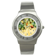 Wonderful Flowers With Butterflies, Colorful Design Stainless Steel Watch by FantasyWorld7