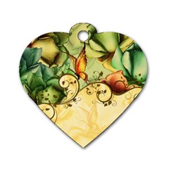 Wonderful Flowers With Butterflies, Colorful Design Dog Tag Heart (two Sides) by FantasyWorld7