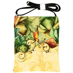 Wonderful Flowers With Butterflies, Colorful Design Shoulder Sling Bags by FantasyWorld7