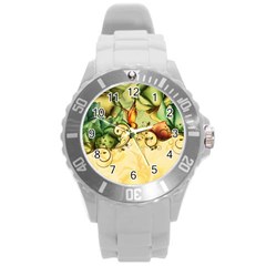 Wonderful Flowers With Butterflies, Colorful Design Round Plastic Sport Watch (l) by FantasyWorld7