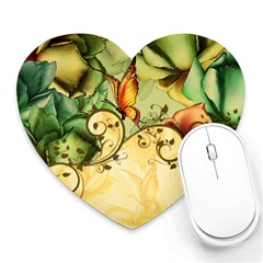 Wonderful Flowers With Butterflies, Colorful Design Heart Mousepads by FantasyWorld7