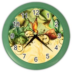 Wonderful Flowers With Butterflies, Colorful Design Color Wall Clocks by FantasyWorld7