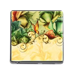 Wonderful Flowers With Butterflies, Colorful Design Memory Card Reader (square) by FantasyWorld7