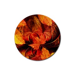 Ablaze With Beautiful Fractal Fall Colors Rubber Round Coaster (4 Pack)  by jayaprime