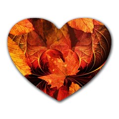 Ablaze With Beautiful Fractal Fall Colors Heart Mousepads by jayaprime