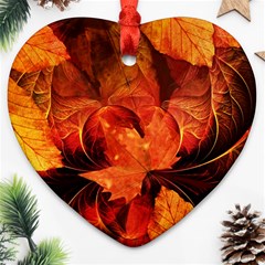 Ablaze With Beautiful Fractal Fall Colors Ornament (heart) by jayaprime