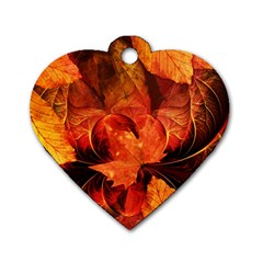 Ablaze With Beautiful Fractal Fall Colors Dog Tag Heart (one Side) by jayaprime