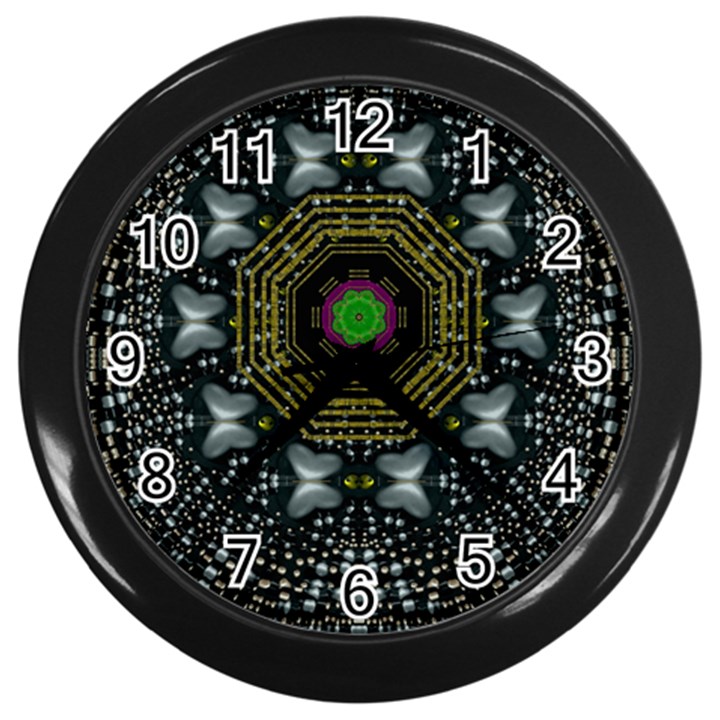 Leaf Earth And Heart Butterflies In The Universe Wall Clocks (Black)