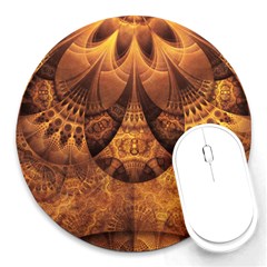 Beautiful Gold And Brown Honeycomb Fractal Beehive Round Mousepads by jayaprime