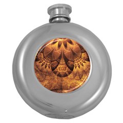 Beautiful Gold And Brown Honeycomb Fractal Beehive Round Hip Flask (5 Oz) by jayaprime