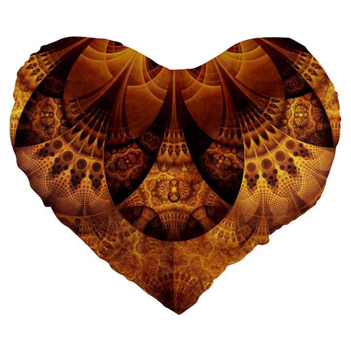 Beautiful Gold And Brown Honeycomb Fractal Beehive Large 19  Premium Heart Shape Cushions